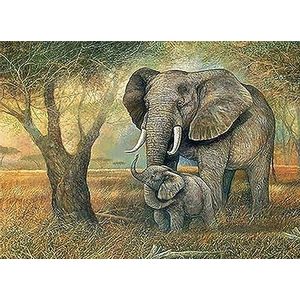 Pracht Creatives Hobby Diamond Painting Set, afbeelding met motief olifanten en accessoires, formaat ca. 35 x 25 cm, knutselset om te schilderen met glittersteentjes voor kinderen vanaf 5 jaar
