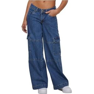 Urban Classics Damesbroek ladies Low Waist Cargo Denim mid Indigo Washed 28, Mid Indigo Washed., 28