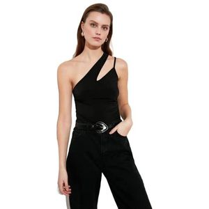 Trendyol Dames getailleerde off-shoulder asymmetrische kraag gebreide blouse, Zwart, L