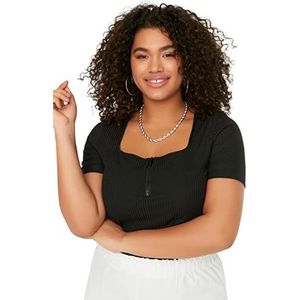 Trendyol Dames Regular Fit Basic Vierkante Kraag Gebreid Plus Size Blouse Shirt, Zwart, 6XL Grote Maten