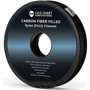 SainSmart ePA12-CF Carbon Fiber Nylon Filament 1,75 mm, 0,5 kg (1,1 lbs), dimensionale nauwkeurigheid +/- 0,05 mm, zwart