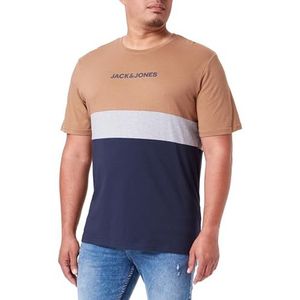 JACK & JONES Heren T-shirt Colour Blocking Ronde Hals T-Shirt, Otter, XL