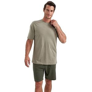 DeFacto Basic oversized T-shirt voor heren, klassiek T-shirt voor mannen, Volgens kaki, S