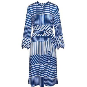Seidensticker Blousejurk voor dames, normale pasvorm, midi-jurk, opstaande kraag, lange mouwen, 100% viscose, blauw, 40