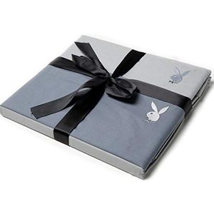 PLAYBOY Omkeerbaar beddengoed geborduurd, 2-kleurig, katoenen beddengoed met borduurwerk, deken 155x200 met kussen 80x80cm, grijs/lichtgrijs, beddengoed, 100% katoen met Bunny-logo, tijdloos design