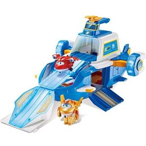 Super Wings FR740831A Vliegtuig World Aircraft + 2 figuren Transform-A-Bots - vliegtuig en figuren Transform-a-Bots - Animé Super Wings seizoen 5 - speelgoed voor kinderen vanaf 3 jaar,Blauw