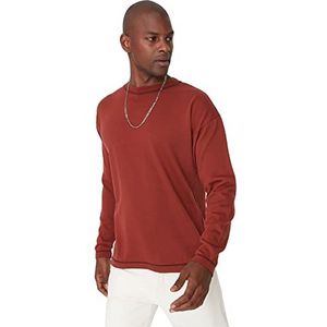 Trendyol Heren ronde hals effen oversized trui sweatshirt, bruin, XL, BRON, XL