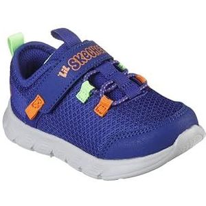 Skechers 407303n Blor Sneakers voor jongens, Blauwe Textiel Synthetische Oranje Lime Trim, 21 EU