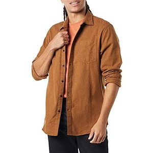 Amazon Essentials Men's Flanellen overhemd met lange mouwen (verkrijgbaar in grote en lange maten), Toffeebruin, XS