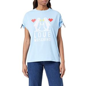 Love Moschino Regular Fit Shorts-Sleevedwith Shoulders Curled met elastisch logo trekkoord T-shirt voor dames, Lichtblauw, 38