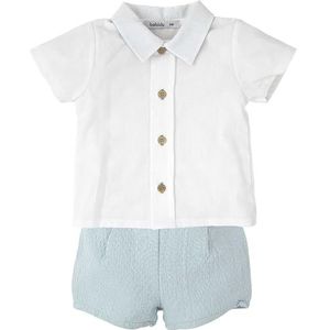 BABIDU Kinderset met wit overhemd met lichtblauwe details en bijpassende shorts, uniseks, baby, Uniek, 3 Maanden
