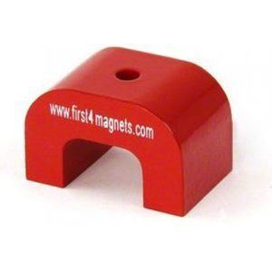 Grote rode Alnico hoefijzermagneet voor hoge temperatuur, techniek en productietoepassingen, 30 mm x 45 mm x 30 mm, 4,5 mm gat, 11 kg trein