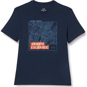 Armani Exchange Pima Cotton, Milan Map, T-shirt met print en logo, Navy Ny, XS