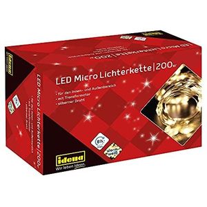 Idena 31857 - LED Micro lichtketting met 200 leds in warm wit, 8 uur timerfunctie, stekker en transformator, ca. 24,9 m lang, voor feestjes, Kerstmis, decoratie, bruiloft, als sfeerlicht