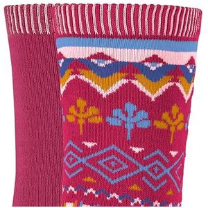 ESPRIT Nordic sokken voor kinderen, 2 paar, maten 23-42, versch. kleuren, katoenmix, modieus Noors patroon in dubbelverpakking, Rood (Red 8644), 31-34