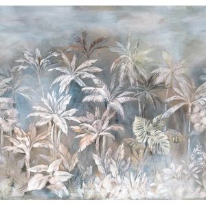 Rasch Behang 364415 - Fotobehang op vlies met palmen in aquarel look in blauw, lichtbruin en crème uit de collectie Magicwalls - 3,00 m x 3,18 m (L x B)