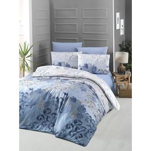 Nuit Des Rêves Luxe satijnen dubbele quilt cover set (200 x 200 cm), 100% katoen, 210 draden count, blauw/wit/bruin, machinewasbaar, envelop en knoopsluiting, elegant beddengoed voor een gezellige
