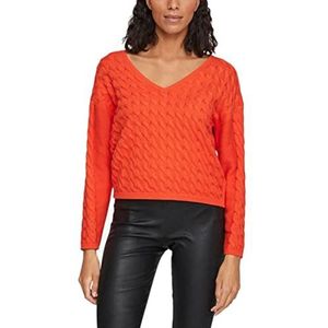 Vila Dames VICHAO V-hals L/S Cable Knit TOP/SU-NOOS gebreide poncho, tijgerlily, XL, Tigerlily, XL