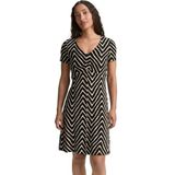 TOM TAILOR - Damesjurk - Zwart Zig Zag Design - V-hals - Korte Mouwen - Viscose