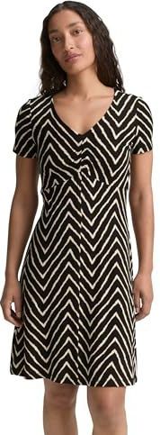 TOM TAILOR - Damesjurk - Zwart Zig Zag Design - V-hals - Korte Mouwen - Viscose