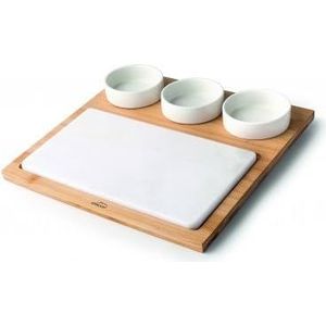 Lacor - 61040 - natuurlijke bamboe plank, 3 kommen, dienblad, marmeren vloer, ideaal voor het presenteren en serveren van borden en snacks, eenvoudige reiniging, afmetingen: 28 x 28 x 4 cm