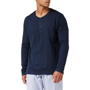 Schiesser Heren Mix & Relax shirt met lange mouwen knoopsluiting pyjama bovenstuk, blauw (donkerblauw 803), 58 NL