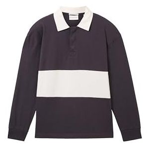 TOM TAILOR Poloshirt met lange mouwen voor jongens met colorblock-strepen, 29476-coal grey, 164 cm