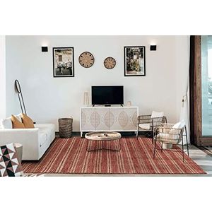 HAMID - Wol en jute tapijt Olivia, handgeweven wollen jute tapijt voor woonkamer, slaapkamer, natuurlijke kleur rood, 120 x 170 cm