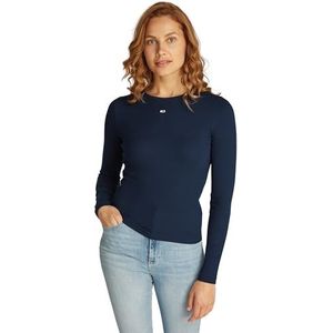 Tommy Jeans TJW Slim Essential Rib LS DW0DW17387 L/S T-shirt voor dames, blauw (Dark Night Navy), XL, Blauw (Donker Nacht Marine), XL