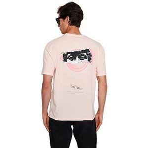 Trendyol Heren Relaxed Basic T-shirt met ronde hals, roze, M