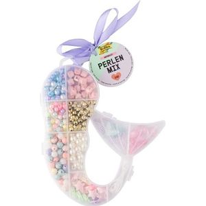 folia 32022 - Kralenmix MERMAID, 240 stukjes in verschillende vormen en kleuren, 2 m elastiek om te rijgen en opbergdoosje