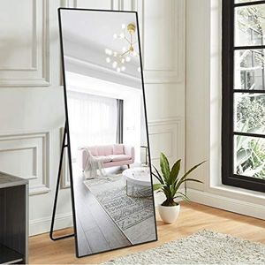 NeuType Spiegel in volledige lengte, om op te hangen of tegen de muur te zetten, rechthoekige vloerspiegel, dressingspiegel, wandspiegel voor slaapkamer, badkamer, woonkamer, zwart frame met