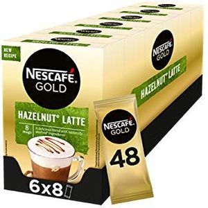 Nescafé Gold Hazelnoot Latte oploskoffie - 6 doosjes à 8 zakjes