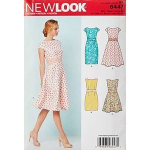 New Look - Patroon 6447A, damesjurk, wit, handleiding niet in het Duits.