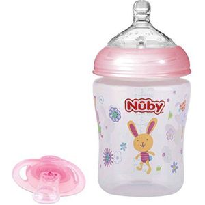 Nûby ID68057PINK fles met brede hals PP, 270 ml, roze