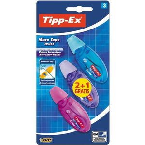 Tipp-Ex Correctieroller Micro Tape Twist met beschermkap, in 3 kleuren (op kleur gesorteerd), 8 m x 5 mm, ideaal voor school, 3 stuks (1 stuk)