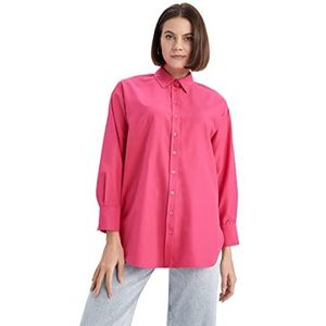 DeFacto Hemdblouse met lange mouwen voor dames, hemd met knopen voor vrijetijdskleding, fuchsia, L