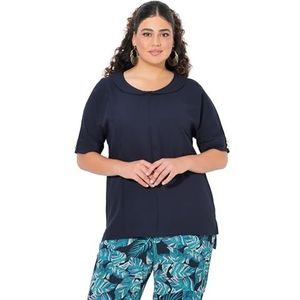 Ulla Popken Blouse met sjaalkraag voor dames, grote maten, plussize, linnenmix, marineblauw, 58-60
