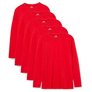 Lower East Heren Shirt met lange mouwen en ronde hals, gemaakt van 100% katoen, Rood, set van 5, 3XL