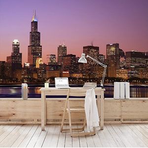 Apalis Vliesbehang Chicago Skyline Fotobehang Breed | Vlies behang Muurbehang Foto 3D Fotobehang voor Slaapkamer Woonkamer Keuken | Roze, 94559
