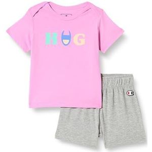 Champion Legacy Icons TD - Newborn Happy Graphic Crewneck T-shirt & shorts compleet, roze alpenviooltjes, grijs gemêleerd licht, 9 maanden baby 0-24 SS24, Cyclamroze/lichtgrijs gemêleerd, 9 Maanden
