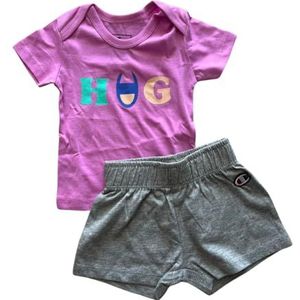 Champion Legacy Icons TD - Newborn Happy Graphic Crewneck T-shirt & shorts compleet, roze alpenviooltjes, grijs gemêleerd licht, 9 maanden baby 0-24 SS24, Cyclamroze/lichtgrijs gemêleerd, 9 Maanden