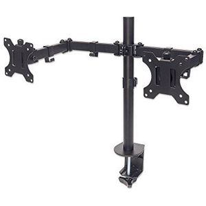 Manhattan 461528 tafelhouder met monitorarm voor twee displays van 13 inch tot 32 inch tot 8 kg tweevoudig zwenkbaar zwart