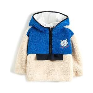 Koton Babyboys Shearling Sweatshirt met capuchon en halve rits, detail, met kattenpatroon, ecru(010), 12-18 maanden