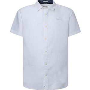 Katoenen Linnen Shirt - Korte Mouw - Gewassen Effect - Script Borduring Bij Borst