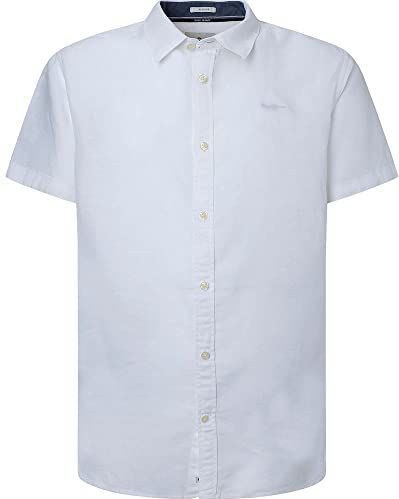 Katoenen Linnen Shirt - Korte Mouw - Gewassen Effect - Script Borduring Bij Borst