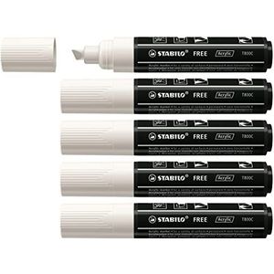 Acrylmarker - STABILO FREE Acrylic - T800C Beitelpunt 4-10mm - 5 stuks - wit