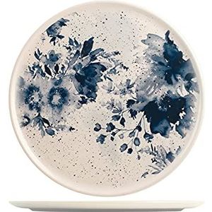 H&h piatto tondo indigo in stoneware beige e blue cm 32