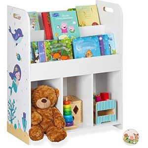 Relaxdays kinderkast, speelgoed & boeken, meisjes & jongens, zeemeermin design, speelgoedkast, PB, 75x62x29 cm, wit