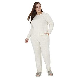Trendyol Vrouwen Effen Gebreide T-shirt-Broek Plus Size Pyjama Set, Beige, XL